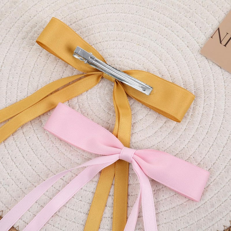 WORTL Hair Bows Clips Coquette Ribbon Bowknot with Long Tail Princess Hair Bows French Barrettes Hair Accessories for Women Girls 16PCS (Pink, Yellow, Cream, Aquamarine) - Image 3